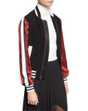 Ivy Striped Satin-Sleeve Bomber Jacket