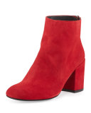 Bacari Suede Chunky-Heel Bootie, Pomodoro