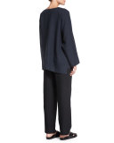 Long-Sleeve Button-Front Linen Jacket, Dark Navy 