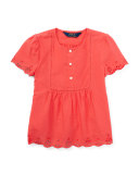 Short-Sleeve Cotton Batiste Top, Orange, Size 2T-4T