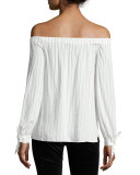 Even Keel Striped Off-the-Shoulder Top, White/Blue