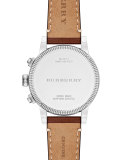42mm Round Stainless Steel Chronograph Watch with Leather Strap