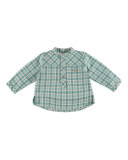 Long-Sleeve Poplin Check Shirt, Aqua Blue, Size 3M-2