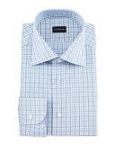 Multi-Check Woven Dress Shirt, Blue