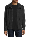 Cashmere Button-Zip Cardigan Jacket, Derby Gray/Black
