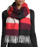 Wide-Stripe Brushed Blanket Scarf, Fiery Red