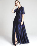 Half-Sleeve Faux-Wrap Gown