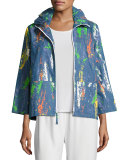 Paint Splash Zip-Front Denim Jacket 