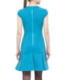 Cap-Sleeve Flounce-Hem Dress, Turquoise