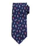 Sailboat-Print Silk Tie