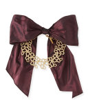 Textured Golden Choker Necklace with Grosgrain Bow
