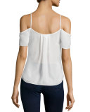 Adorlee Cold-Shoulder Silk Top, Porcelain