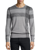 Abstract Check Merino Wool Sweater, Light Gray Melange