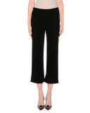 Velvet Flare-Leg Cropped Pants, Black