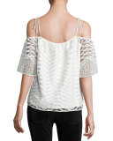 Tessy Mixed-Lace Cold-Shoulder Top, Ivory