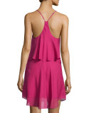 Silk Racerback Mini Dress, Deep Magenta