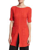 Ratana Knit Bateau-Neck Half-Sleeve Top, Red