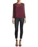 Gaiane Crepe Cutout Embroidered Top
