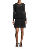 Solid Zigzag Long-Sleeve Peplum Dress