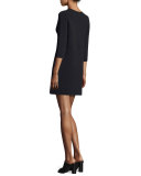 Half-Sleeve V-Neck Mini Cocktail Dress, Black