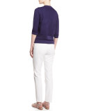 Purl Stripe 3/4-Sleeve Cardigan, Viola