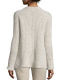 Ribbed Melange Wool-Blend Sweater, Ecru
