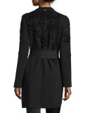 Chenille Crewneck Long Coat, Black