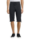 Chemical-Wash Frayed Sweat Shorts, Black