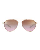 Universal Fit Lovitt Mirror Aviator Sunglasses, Rose Golden