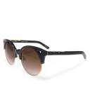 Up and At Em Semi-Rimless Round Sunglasses, Black/Gold