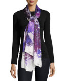 Kimono Floral Silk Satin Stole, Bordeaux