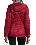 Finsbridge Hooded Quilted Short Jacket, Dark Crimson