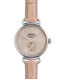 38mm Canfield Alligator Strap Watch, Pink/Silver