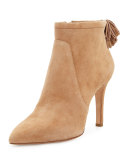 Maryl Suede Pompom Bootie, Almond