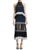Tiered Fringe Silk Midi Skirt