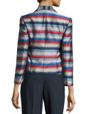 Striped Jacquard Three-Button Jacket, Multi