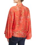 Nicolette Blooming Batwing-Sleeve Blouse, Red