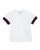 Short-Sleeve Web-Trim Jersey Tee, White, Size 12-36 Months