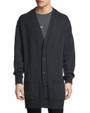 Ribbed-Trim Knit Cardigan Coat, Heather Shadow