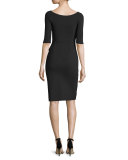 Joandra Half-Sleeve Yoke-Cutout Ruched Dress, Nero 