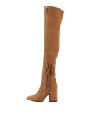 Maren Side-Lace Over-The-Knee Boot, Tan