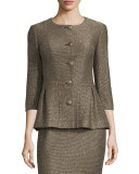 Casablanca Glimmer-Knit Peplum Jacket, Caviar/Gold