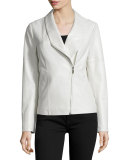 Asymmetric Zip-Front Leather Jacket, White
