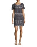 Melitta Corsica-Print Short-Sleeve Dress, Black