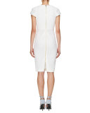 Cap-Sleeve V-Neck Sheath Dress, Winter White