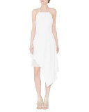 Bennie Asymmetric Halter Dress, Cream