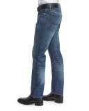 Straight-Fit High-Low Selvedge Denim Jeans, Indigo