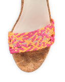 Jade Ankle-Wrap Platform Sandal, Fluorescent Orange/Multi