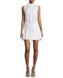Sleeveless Tie-Waist Poplin Shirtdress, Soft White