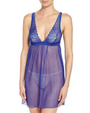 Minoa Sheer Lace Babydoll, Ultra Blue